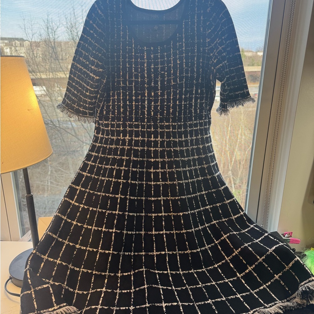 Taylor Black Knit Midi Dress with White Windowpane Grid